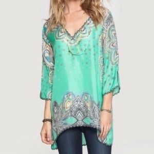 Johnny Was 100% Silk Green Tunic